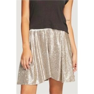 Chaser Sequin Skirt Party Mini Skater Elastic Waist Sparkly Silver S‎ NWT